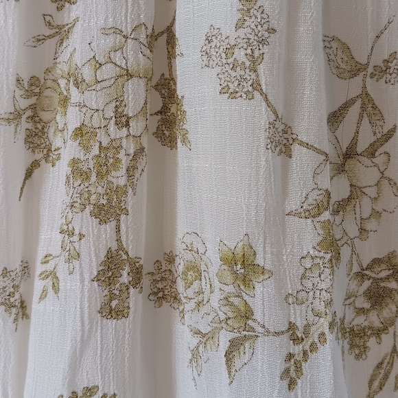 Blu Pepper Modest Square Neck Puff Sleeve White Green Toile Floral Mini Dress L - Picture 11 of 13